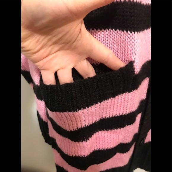 Lularoe Stripe Lucille Cardigan Button Pink/Black - Picture 6 of 13